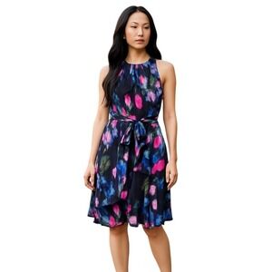 Tahari Arthur Levine Floral Halter Ruffle Tiered Party Cocktail Dress 14 Nwot